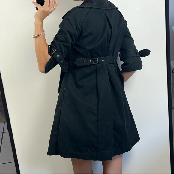 Decjuba Trench Coat Jacket Black Denim Mid Length Buckles Half Sleeve Size 8 - Picture 4 of 16